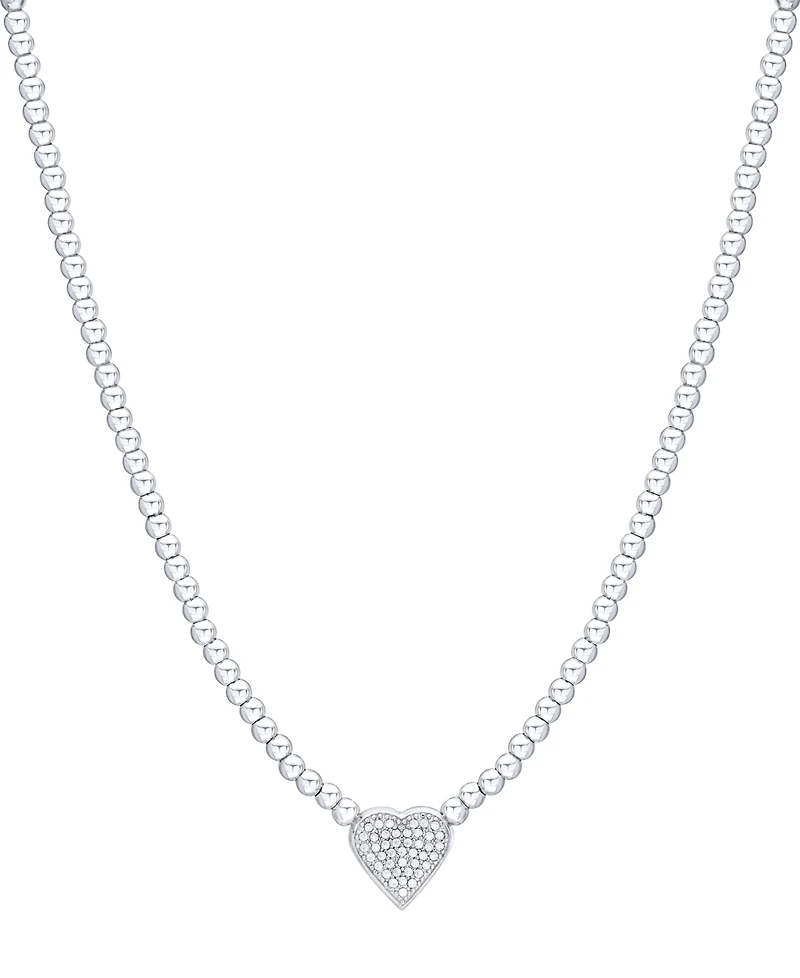 Diamond Pave Heart Beaded Chain 18" Pendant Necklace (1/4 ct. t.w.) in Sterling Silver