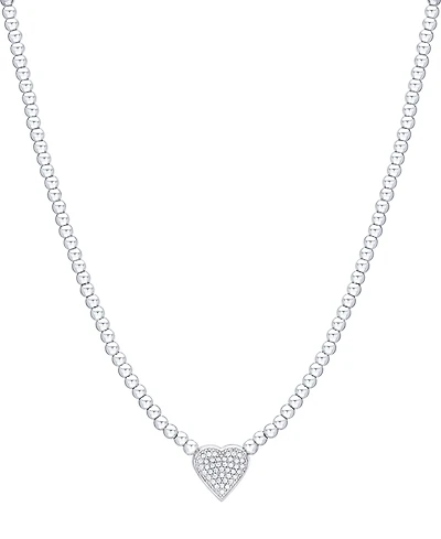 Diamond Pave Heart Beaded Chain 18" Pendant Necklace (1/4 ct. t.w.) in Sterling Silver