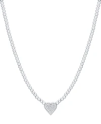 Diamond Pave Heart Beaded Chain 18" Pendant Necklace (1/4 ct. t.w.) in Sterling Silver