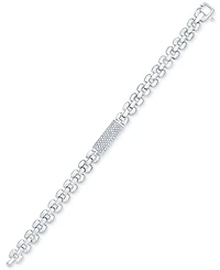 Diamond Pave Bar Plate Panther Link Bracelet (1/2 ct. t.w.) in Sterling Silver