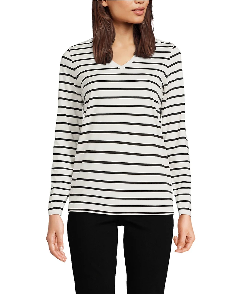 Lands' End Women's Relaxed Supima Cotton Long Sleeve V-Neck T-Shirt