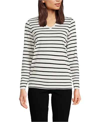 Lands' End Women's Relaxed Supima Cotton Long Sleeve V-Neck T-Shirt