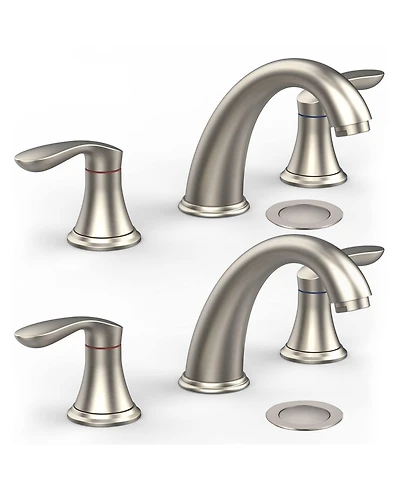 gaomon Bathroom Sink Faucet, Faucet for Bathroom Sink, Widespread Brushed Nickel Bathroom Faucet 3 Hole (Brushed Nickel 2 Packs)