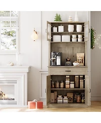 gaomon Kitchen Pantry Cabinet, 71" Tall Kitchen Hutch Storage Cabinet with Microwave Stand, Freestanding Buffet Cabinet