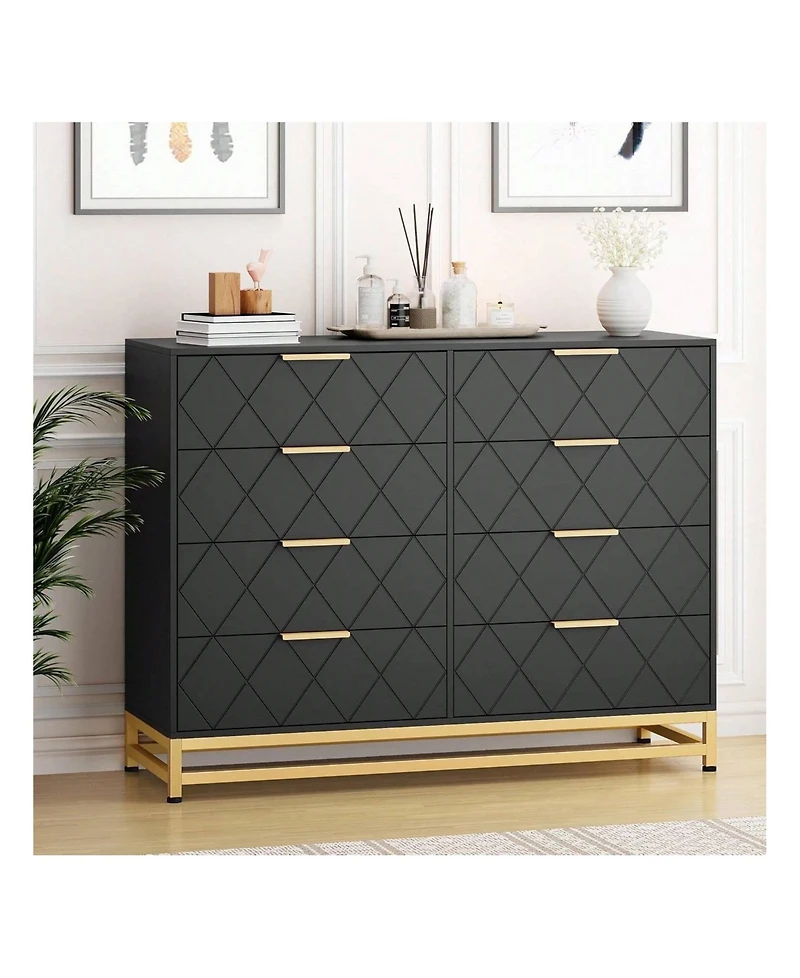 gaomon 8 Drawer Dresser For Bedroom With Deep Drawers, Wide Chest Of Drawers With Metal Handles, Large Floor Wood Storage Dresser Modern Dresser