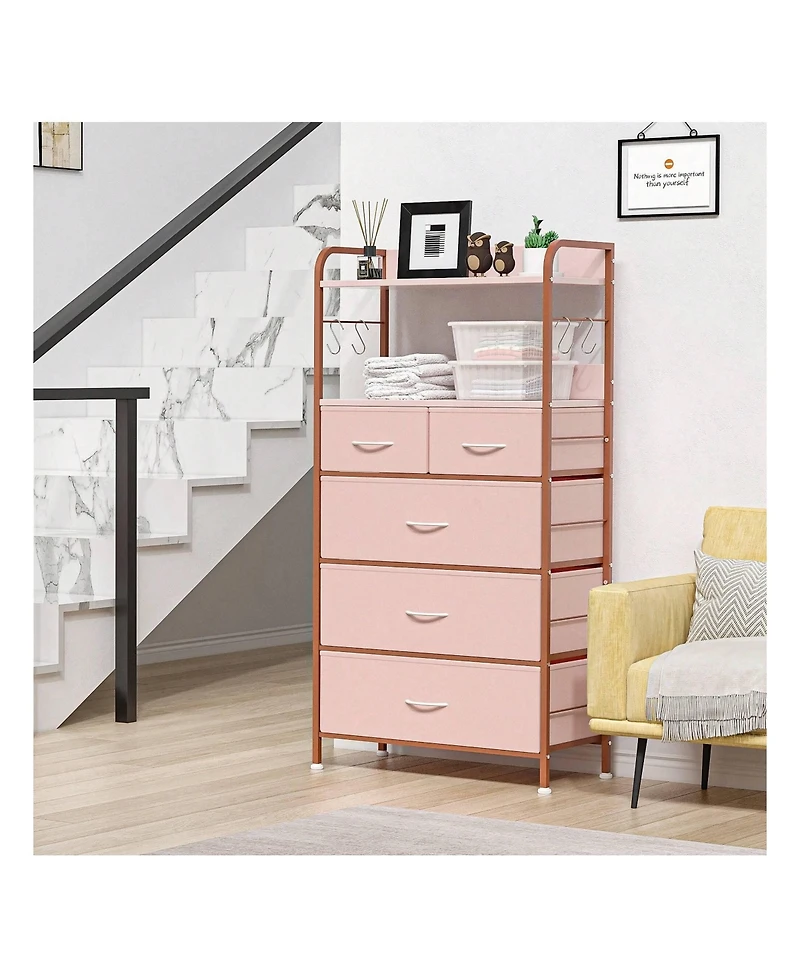Dresser For Bedroom With 5 Drawers, Dressers & Chests Of Drawers For Hallway, Entryway, Storage Organizer Unit With Fabric, Sturdy Metal Frame