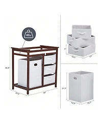 gaomon Wooden Baby Changing Table, Diaper Changing Table, Infant Diaper Changing Station Dresser With Laundry Hamper, 3 Drawer Basket And Changing Pad
