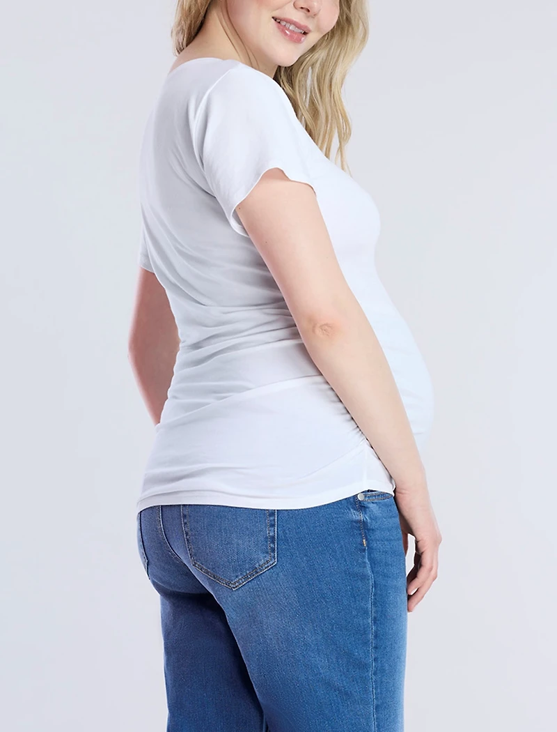 Motherhood Maternity V-Neck Side-Ruched Short Sleeve Tee