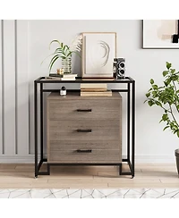 gaomon Wood Dresser Chest With Tempered Glass Top - 3 Drawer Dresser - Wide Storage Space