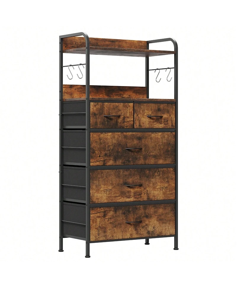 Dresser For Bedroom With 5 Drawers, Dressers & Chests Of Drawers For Hallway, Entryway, Storage Organizer Unit With Fabric, Sturdy Metal Frame, Wood T