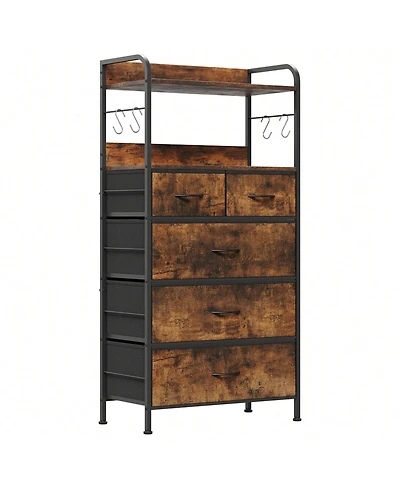Dresser For Bedroom With 5 Drawers, Dressers & Chests Of Drawers For Hallway, Entryway, Storage Organizer Unit With Fabric, Sturdy Metal Frame, Wood T
