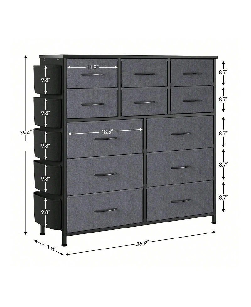 Dresser For Bedroom With 12 Drawer, Dressers & Chests Of Drawers For Hallway, Entryway, Storage Organizer Unit With Fabric, Sturdy Metal Frame, Wood T