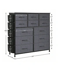 Dresser For Bedroom With 12 Drawer, Dressers & Chests Of Drawers For Hallway, Entryway, Storage Organizer Unit With Fabric, Sturdy Metal Frame, Wood T