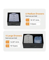 Dresser For Bedroom, 10 Drawers Fabric Storage Drawer, Dressers & Chest Of Drawers With Side Pockets, Hooks, Wood Tabletop For Closet, Living Room, Ha