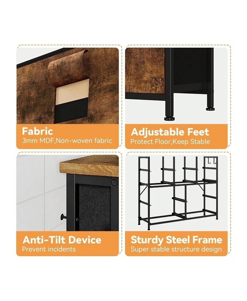 Dresser For Bedroom, 10 Drawers Fabric Storage Drawer, Dressers & Chest Of Drawers With Side Pockets, Hooks, Wood Tabletop For Closet, Living Room, Ha
