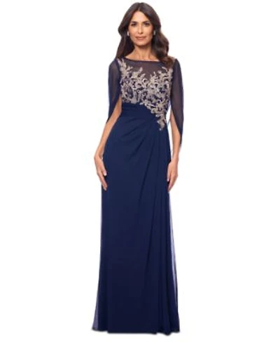 Betsy Adam Womens Sequin Floral Cape Sleeve Chiffon Gown