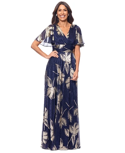Betsy & Adam Women's Crinkled Flutter-Sleeve Gown