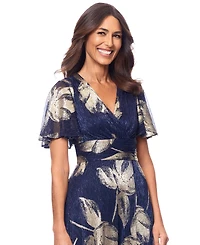 Betsy & Adam Women's Crinkled Flutter-Sleeve Gown