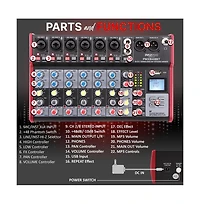 Pyle 8-Channel Bluetooth Studio Dj Mixer with Usb & Phantom Power - PMX848BT