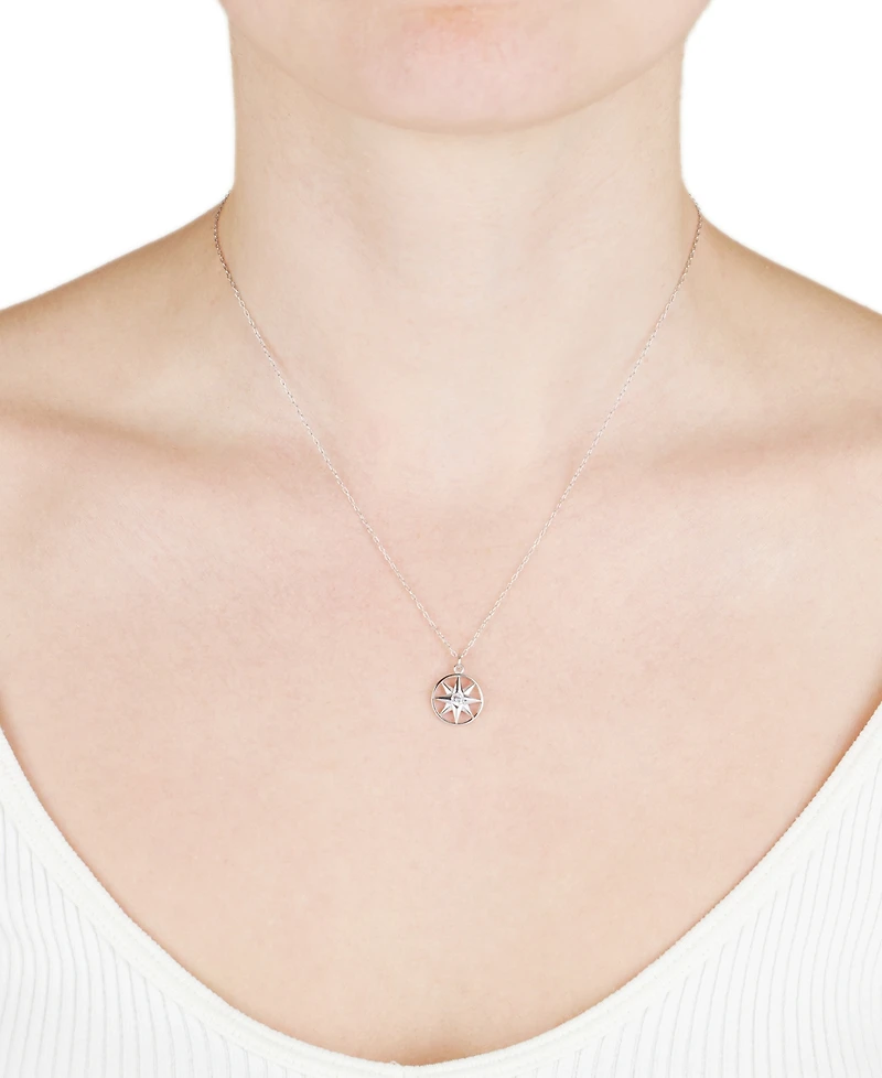 Cubic Zirconia Openwork Compass Pendant Necklace, 16" + 2" extender