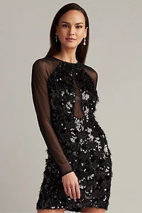 Tadashi Shoji Dina Sequin Eyelash Fringe Mini Dress