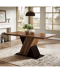 Tribesigns Farmhouse Dining Table for 4-6 People, 55-Inch Rectangle Kitchen Table, Wood Dining Room Table, Dinner Table