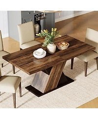 Tribesigns Farmhouse Dining Table for 4-6 People, 55-Inch Rectangle Kitchen Table, Wood Dining Room Table, Dinner Table