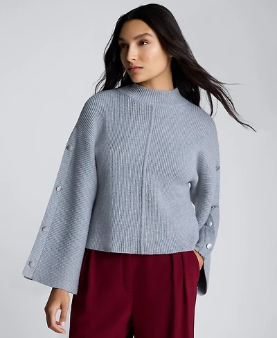 Kenneth Cole Women's Button-Sleeve Mock Neck Sweater