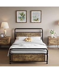 gaomon Queen Metal Bed Frame with Wood Headboard & Footboard, Heavy Duty Platform Bed Frame with 14" Under-Bed Storage