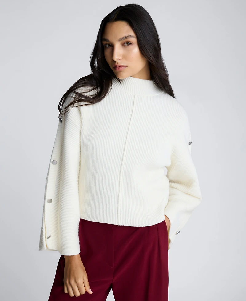 Kenneth Cole Women's Button-Sleeve Mock Neck Sweater