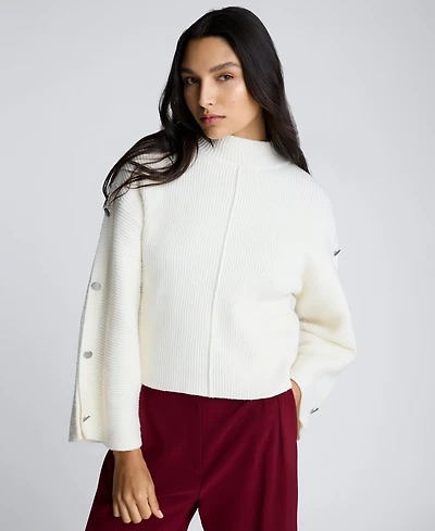 Kenneth Cole Women's Button-Sleeve Mock Neck Sweater