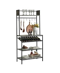 Kings Brand Furniture Wine Bakers Rack, Freestanding Floor Storage Shelves Microwave Stand, Kitchen Organizers with Wine Bottle and Glass Holder, Bar