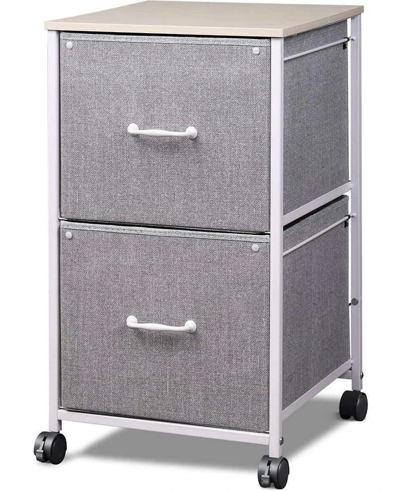 2 Drawer Mobile File Cabinet, Rolling Printer Stand, Fabric Vertical Filing Cabinet fits A4 or Letter Size for Home Office, Light Grey