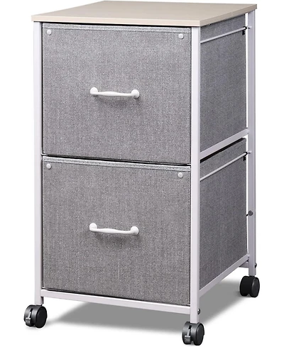 2 Drawer Mobile File Cabinet, Rolling Printer Stand, Fabric Vertical Filing Cabinet fits A4 or Letter Size for Home Office, Light Grey