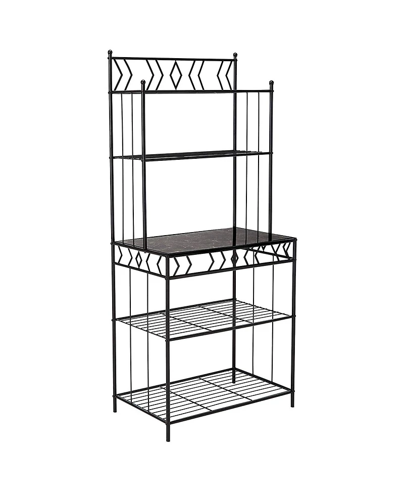 Kings Brand Furniture 5-Tier Standing Kitchen Bakers Rack for with Storage Microwave Stand, Metal Frame with Marble Finish - Black