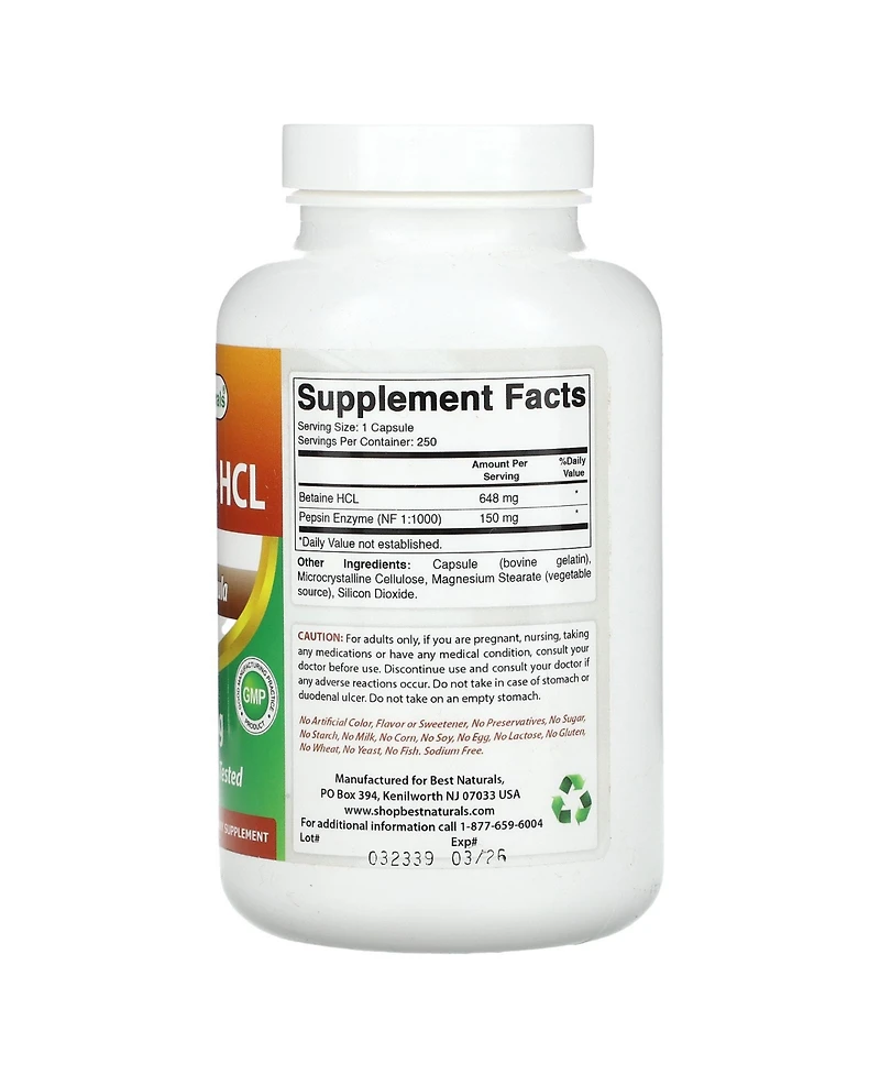 Best Naturals Betaine Hcl 648 mg
