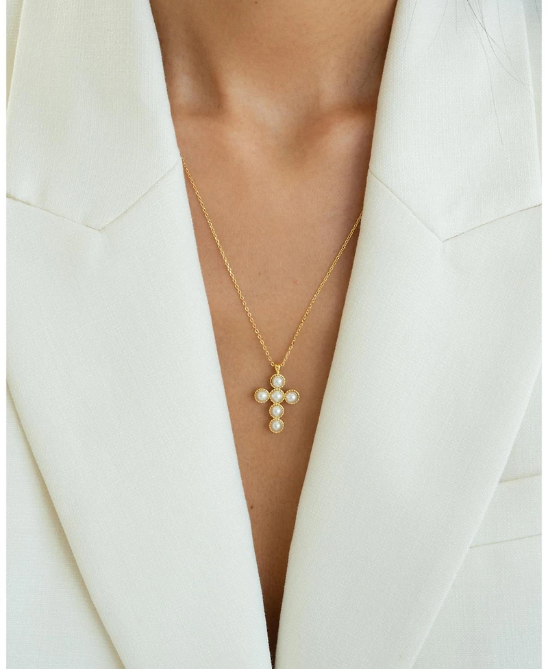 Sterling Silver 18k Gold Plated Victoria Cross Pearl Necklace – Trending for Summer, Faith-Inspired Jewelry