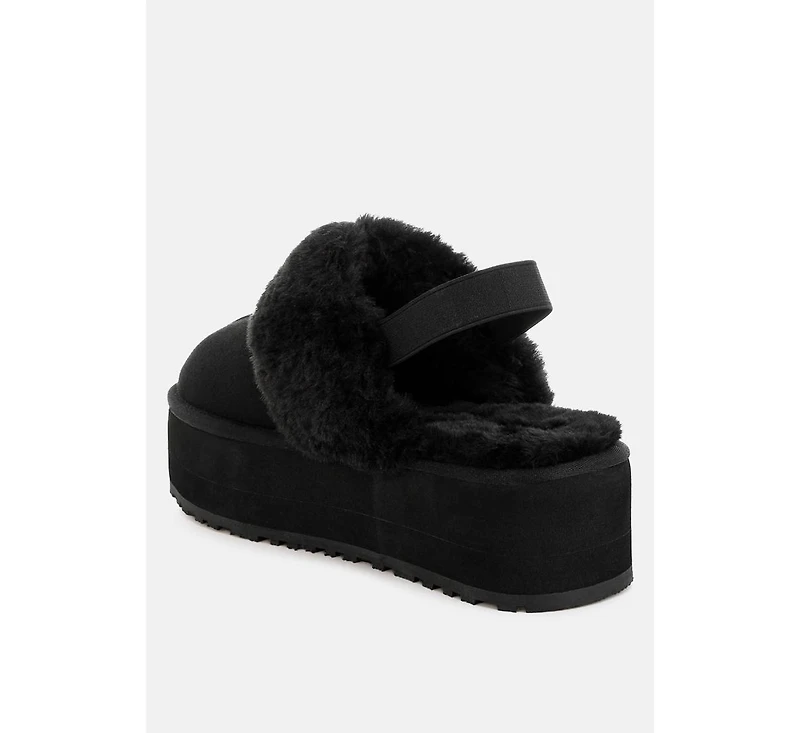 Kutchu Faux Fur Trim Platform Classic Slingback