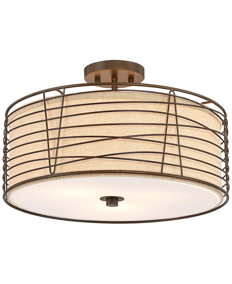 Franklin Iron Works Marlowe 18" Modern Semi Flush-Mount Ceiling Light Fixture Kitchen Foyer Drum Brown Bronze Finish Metal