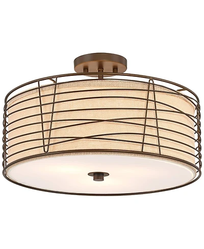 Franklin Iron Works Marlowe 18" Modern Semi Flush-Mount Ceiling Light Fixture Kitchen Foyer Drum Brown Bronze Finish Metal