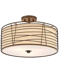 Franklin Iron Works Marlowe 18" Modern Semi Flush-Mount Ceiling Light Fixture Kitchen Foyer Drum Brown Bronze Finish Metal