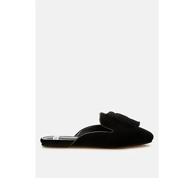 Cardinal Tassel Detail Velvet Mules