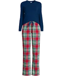 Lands' End Plus Pajama Set Knit Long Sleeve T-Shirt and Flannel Pants