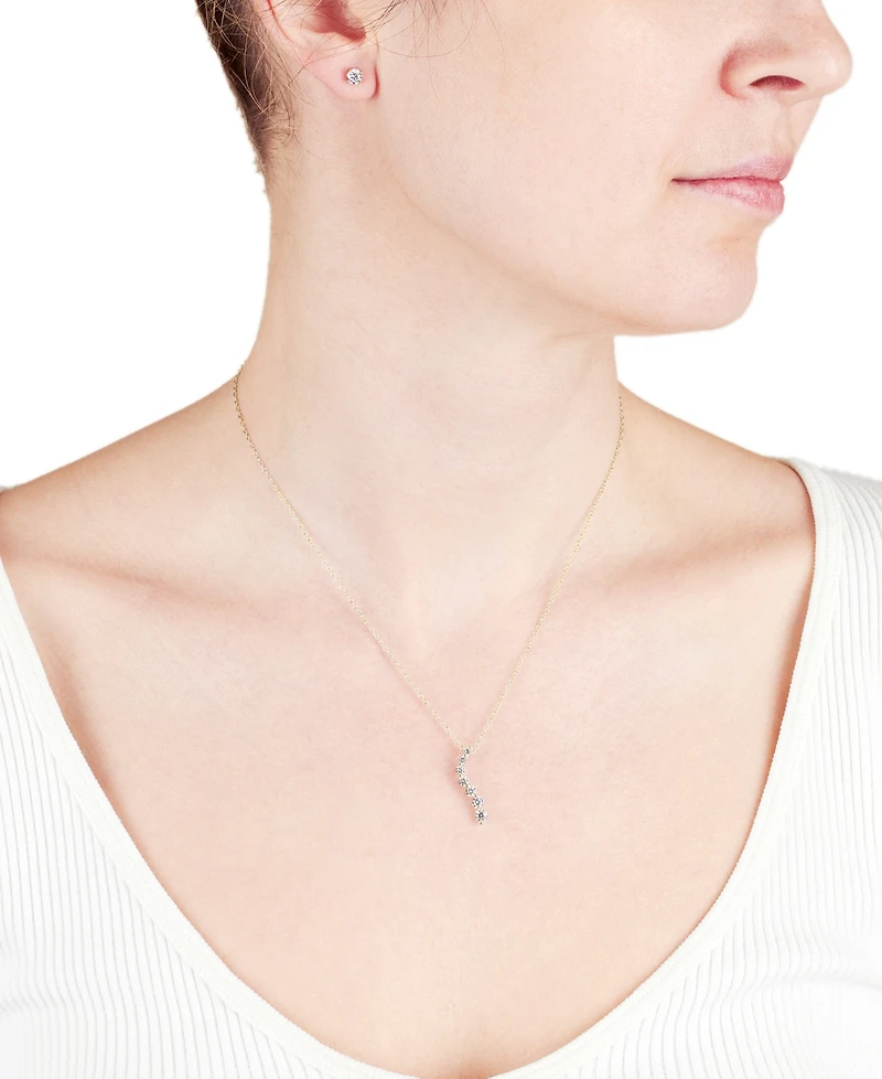 2-Pc Set Cubic Zirconia Journey Pendant Necklace & Solitaire Stud Earrings Sterling Silver (Also availabe 14k Gold over Silver)
