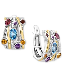 Effy Multi-Gemstone Mixed Cut Small Huggie Hoop Earrings (2-1/2 ct. t.w.) in Sterling Silver & 14k Gold-Plated Sterling Silver