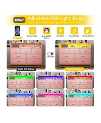 Dresser For Bedroom, Modern 7 Drawers Long Dresser With Charging Station And Led Lights Design