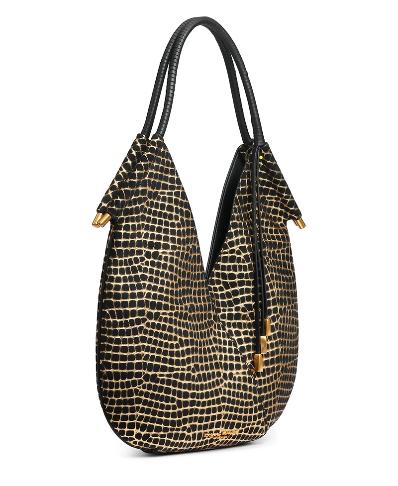 Donna Karan New York Baldwin Mini Metallic Croc Shoulder with Leather Wrapped Handle