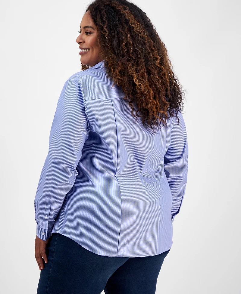 Jones New York Plus Cotton Striped Button-Front Shirt