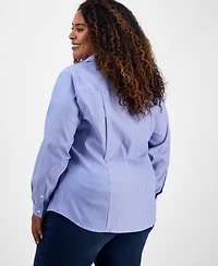 Jones New York Plus Cotton Striped Button-Front Shirt