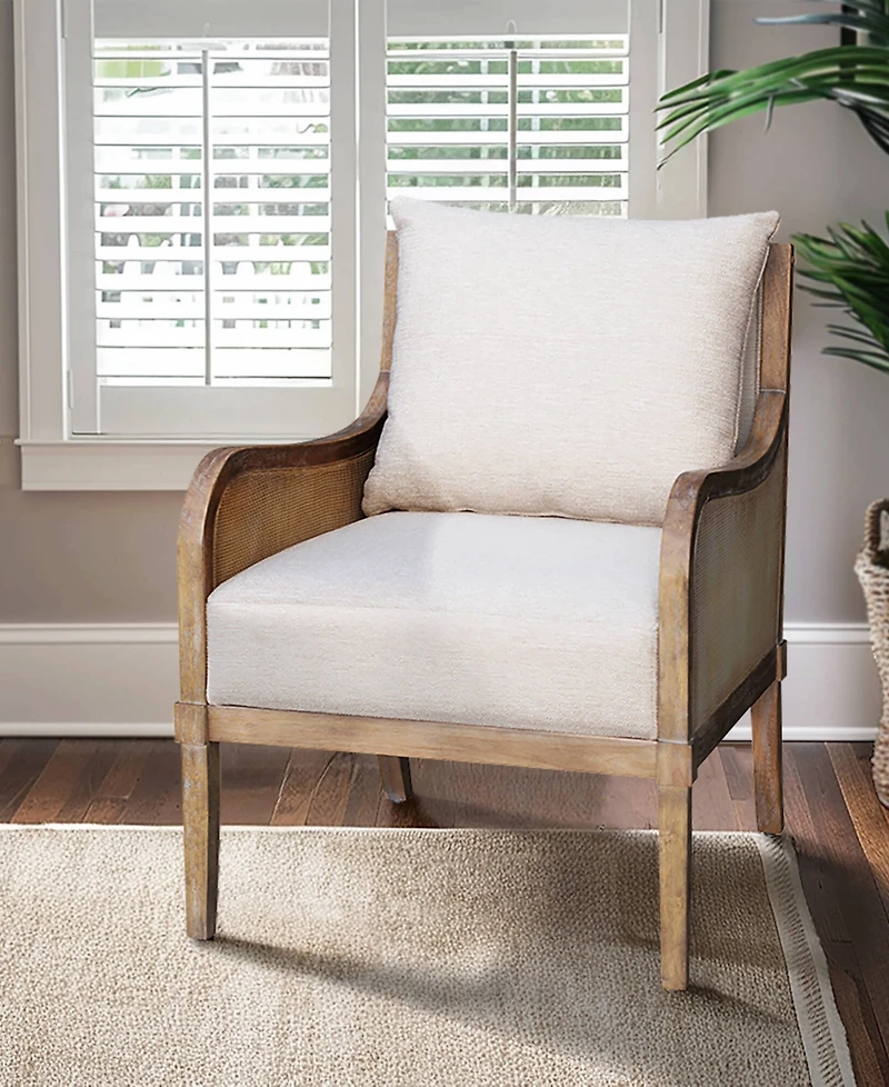 Martha Stewart Collection 28" Wood Morgan Wide Cane Accent Chair with Removable Back Cushion